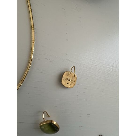 Vtg Signed Roman Green Pendant & Earrings & Gold Tone Necklace Cat’s Eye - Picture 8 of 10